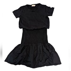 Nation LTD Kacy Combo Dress Black Smocked Mini Blouson Dress X-Small